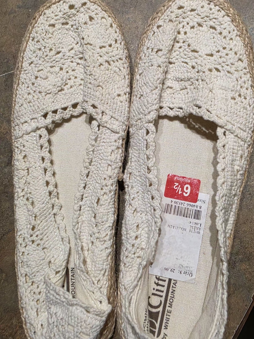 White Crochet Slip-On Espadrilles - White Mountain NWT Sz 6.5